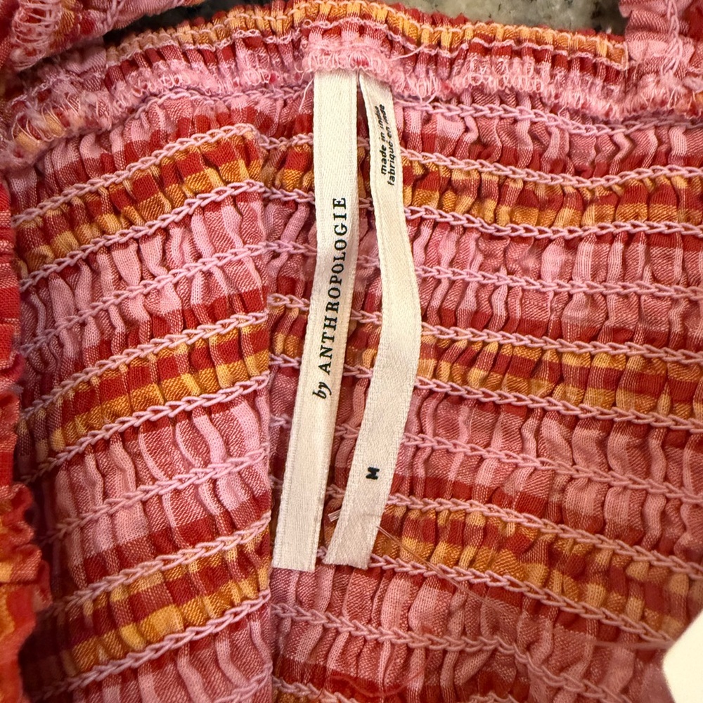 Anthropologie 100% Cotton Pink and Coral Gingham Smocked Romper - Picture 8 of 14